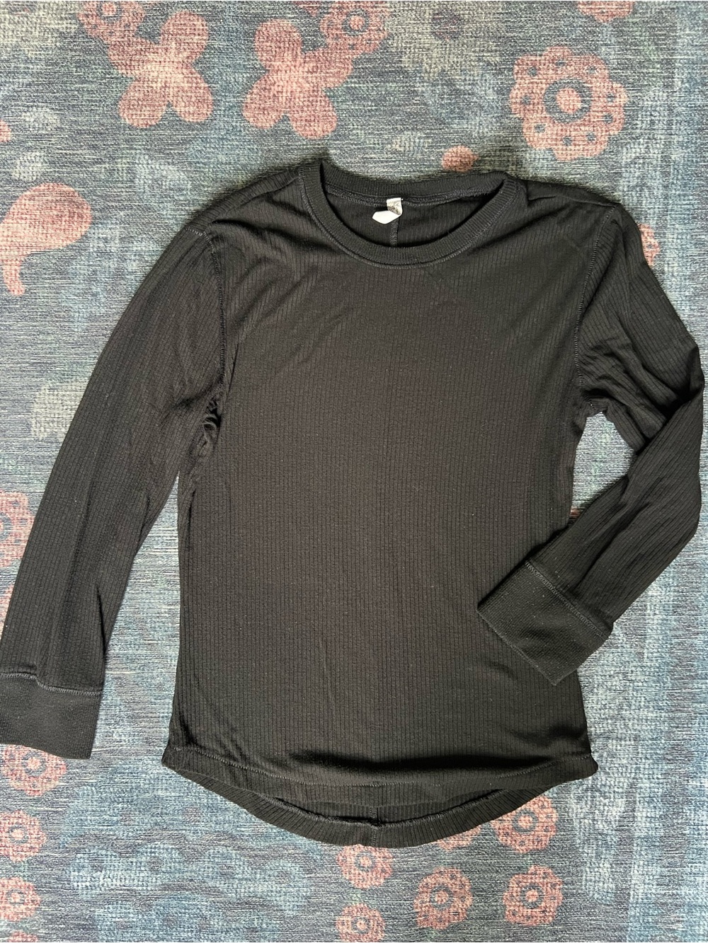 Free People Black Ribbed Quarter Sleeve